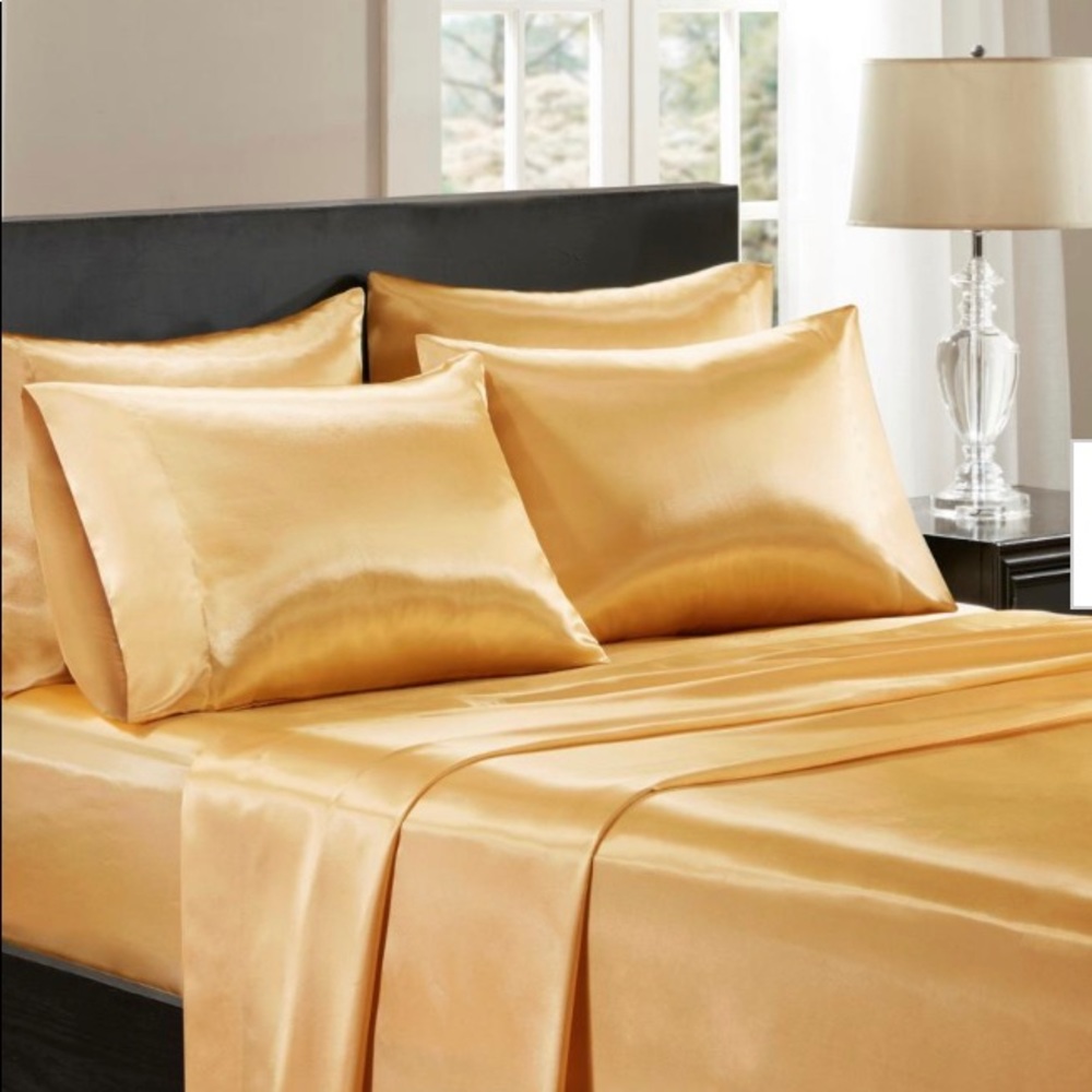 Madison Park Satin 6pcs. Gold wrinkle-free King Sheets Set